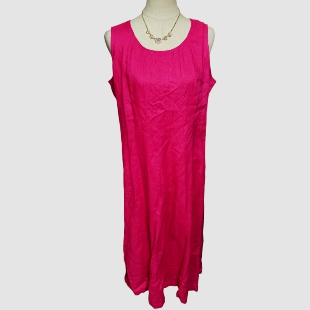 2606) Choices Linen Sleeveless Pink Side Zip Maxi Dress Size Large